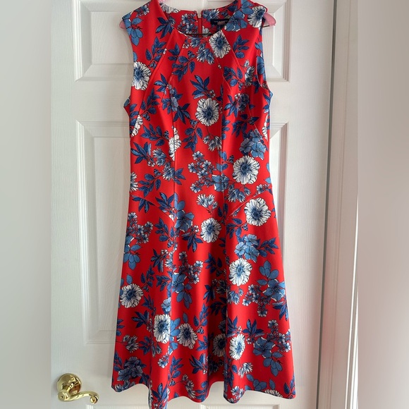 Tommy Hilfiger Red and Blue Fit and Flare Floral Dress - Picture 1 of 8